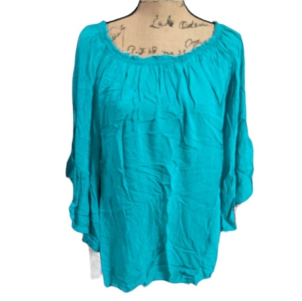 Impeccable Pig Turquoise Bell Sleeve on or off Shoulder‎ Blouse OSFM